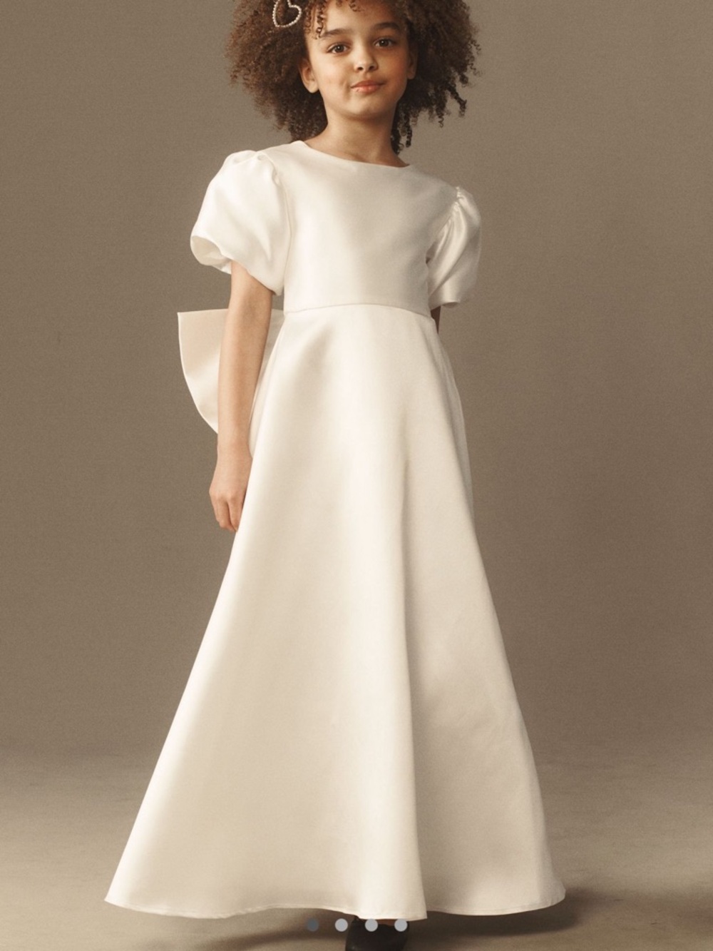 Anthropologie Ivory Puff-Sleeve Satin Gown for Girls ( FLOWER GIRL)